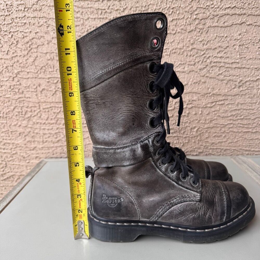 Dr Martens Triumph Boots Womens 9 Gray Black Pink Floral Foldover Tall Combat - Picture 16 of 16